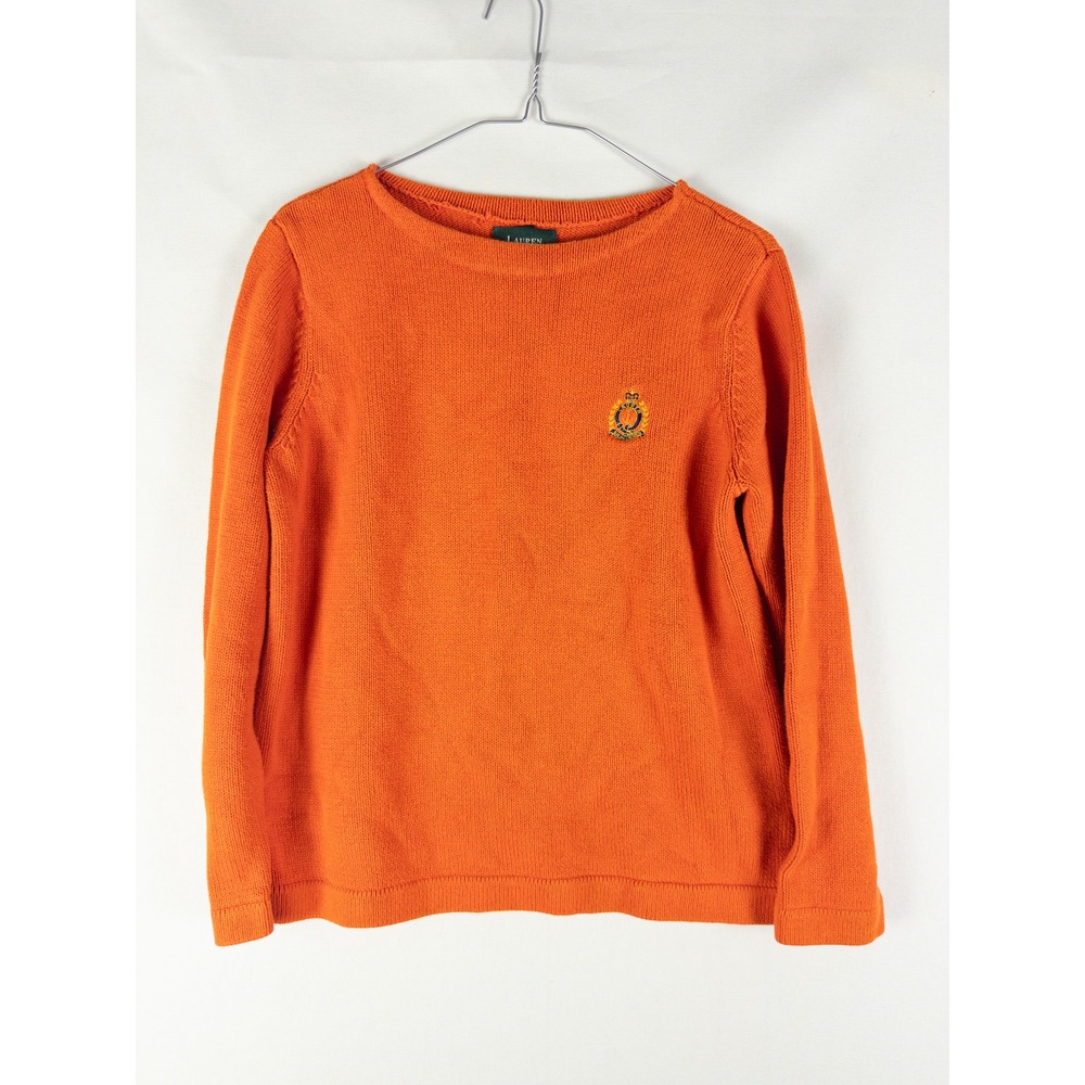 Lauren Ralph Lauren Crest Embroidered Boat Neck Sweater Womens M Orange Preppy O